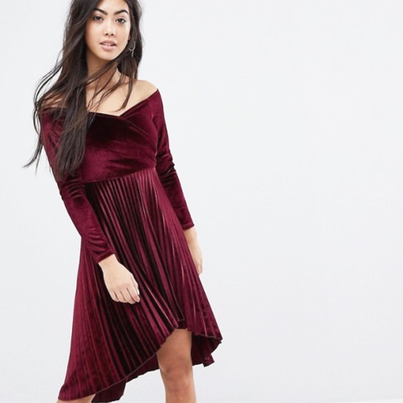 bardot pleated dress